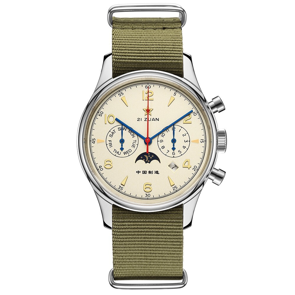 Men's Vintage Pilot Automatic Mechanical Watch Seagull Movement Chronograph Moon