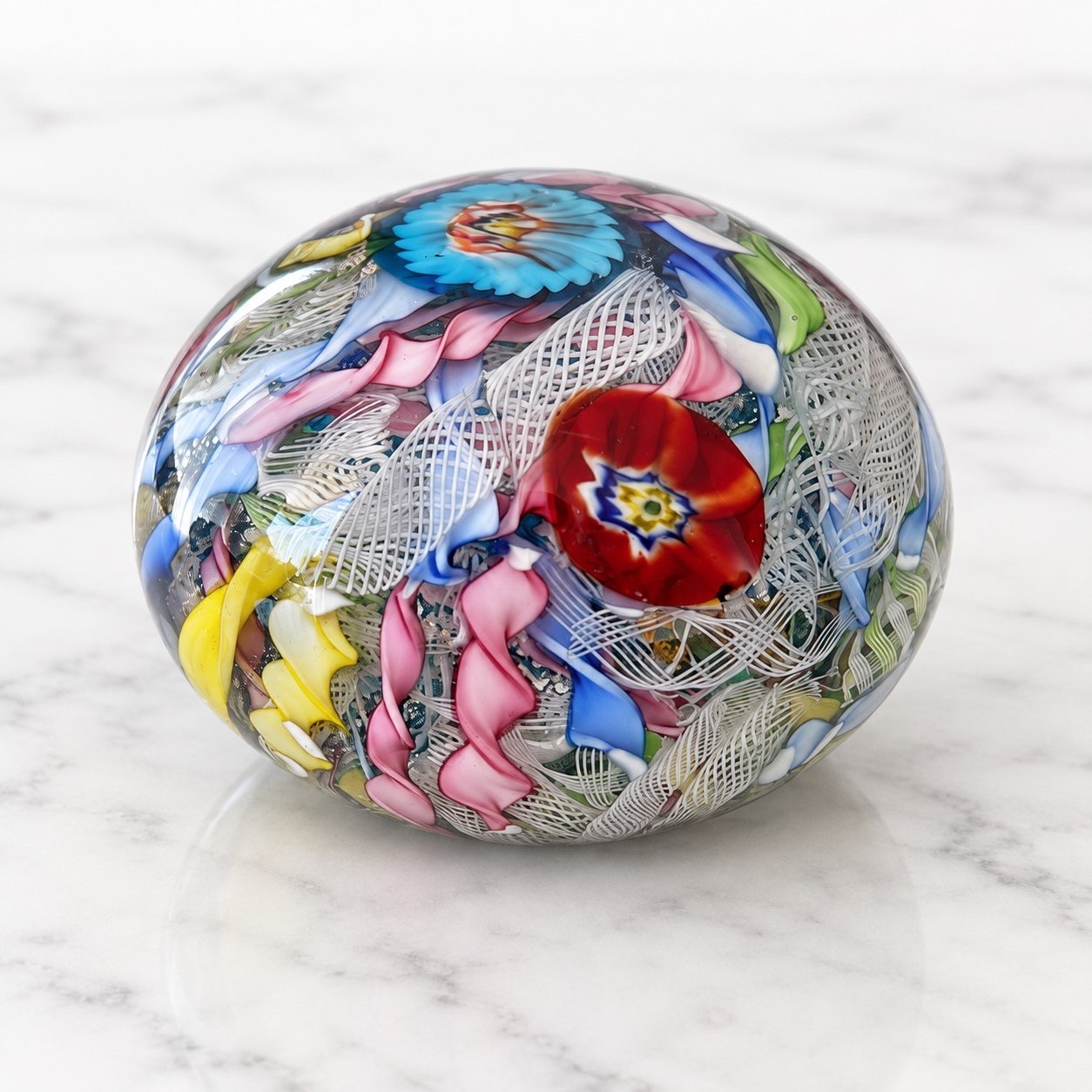 AVeM Murano Signed Large Sulfide Millefiori Latticino Vintage Italy
