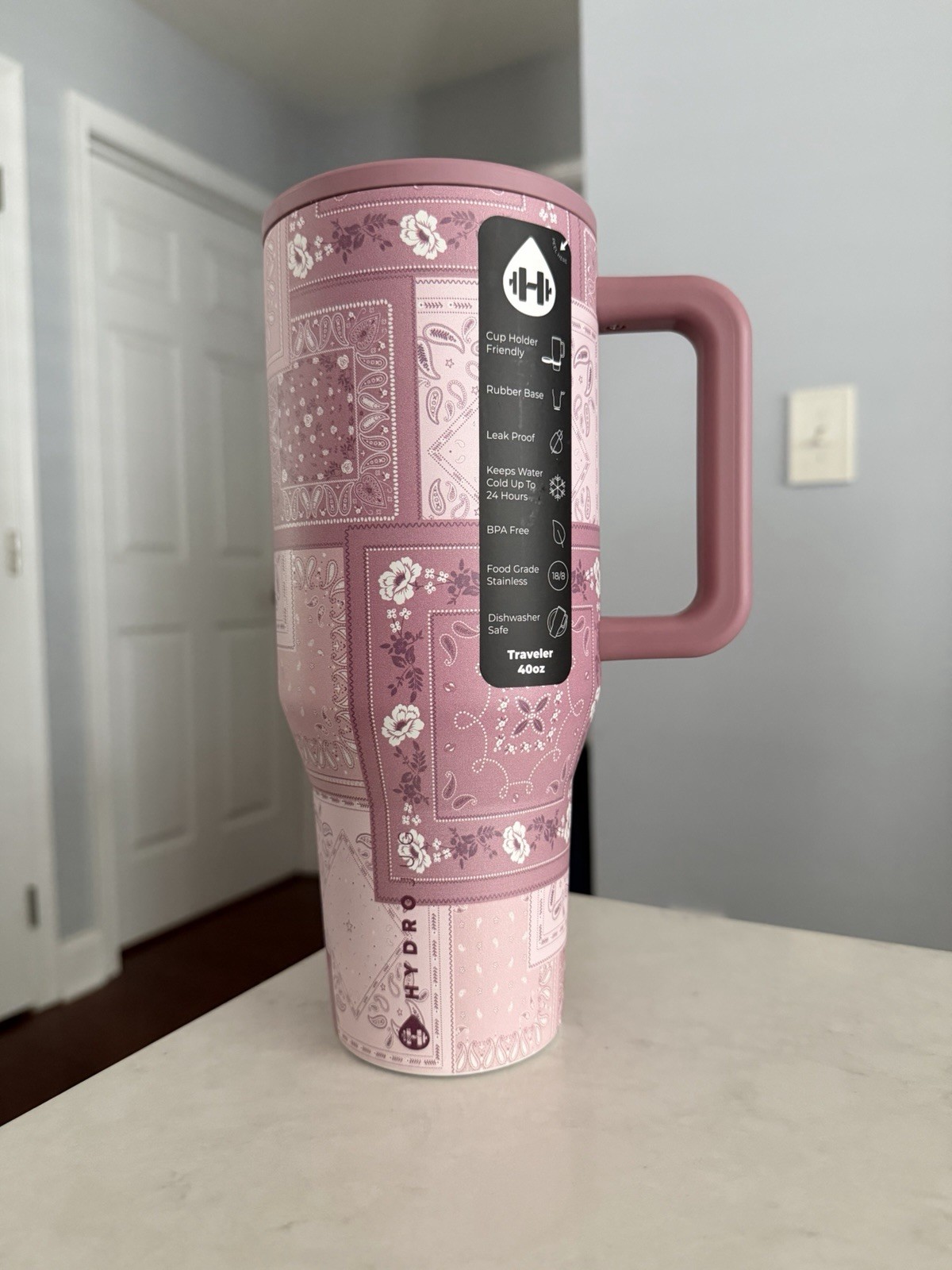 Hydrojug Scheels Pink Bandana Traveler 40oz Tumbler Cup LIMITED NEW