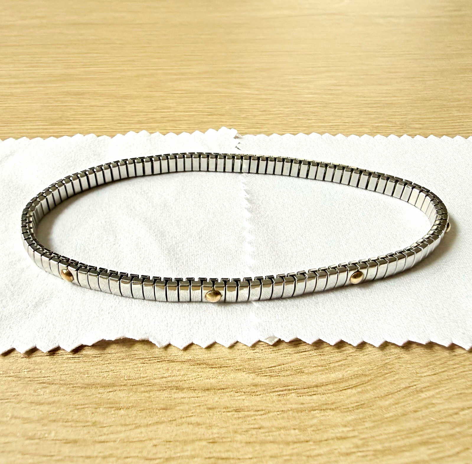 Vintage MILOR Italy Stainless Steel 18K Gold Dot Stretch Bracelet Unisex