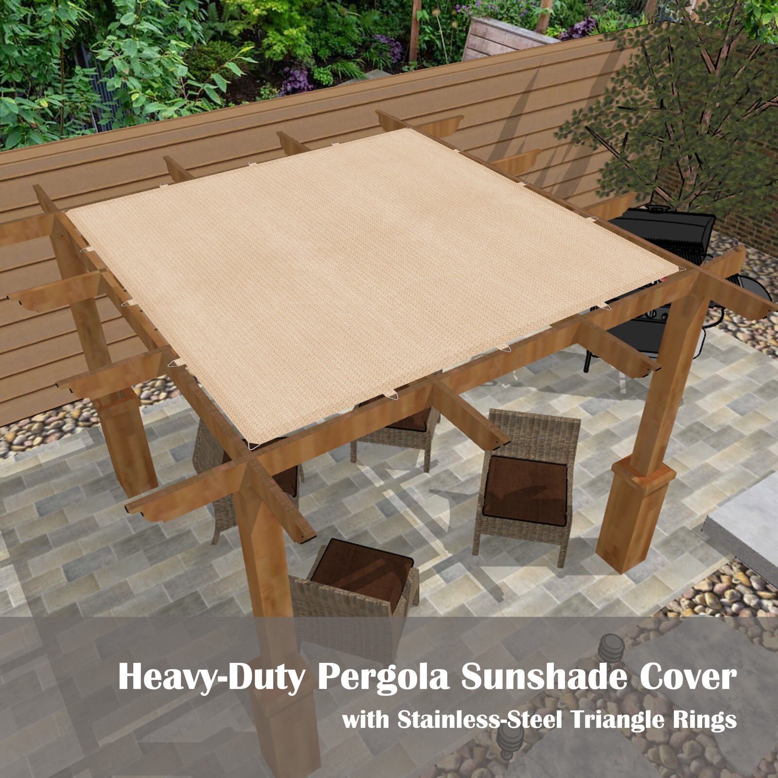 Heavy Duty HDPE Sun Shade Canopy Cover Straight Edge w/ Stainless Rings Only