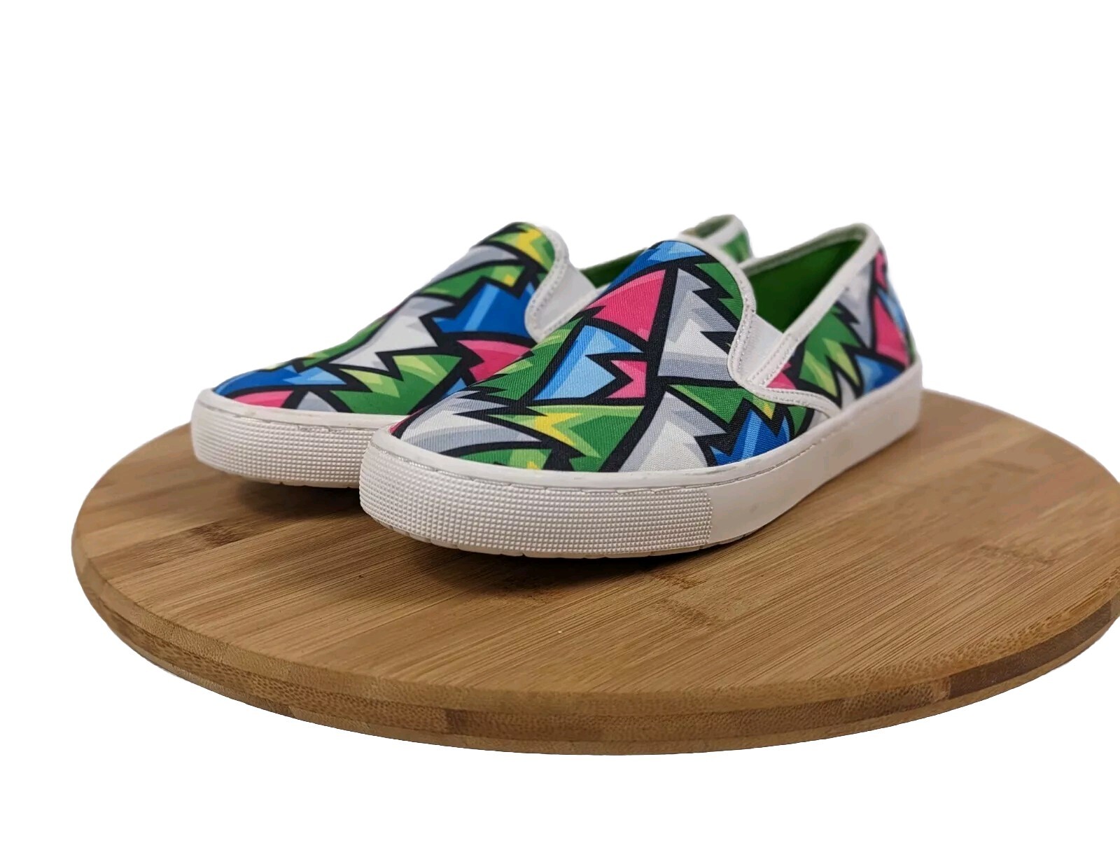 Loudmouth Sam Youth 4.5 Slip On Sneakers Multicolor Geometric Lightning Canvas