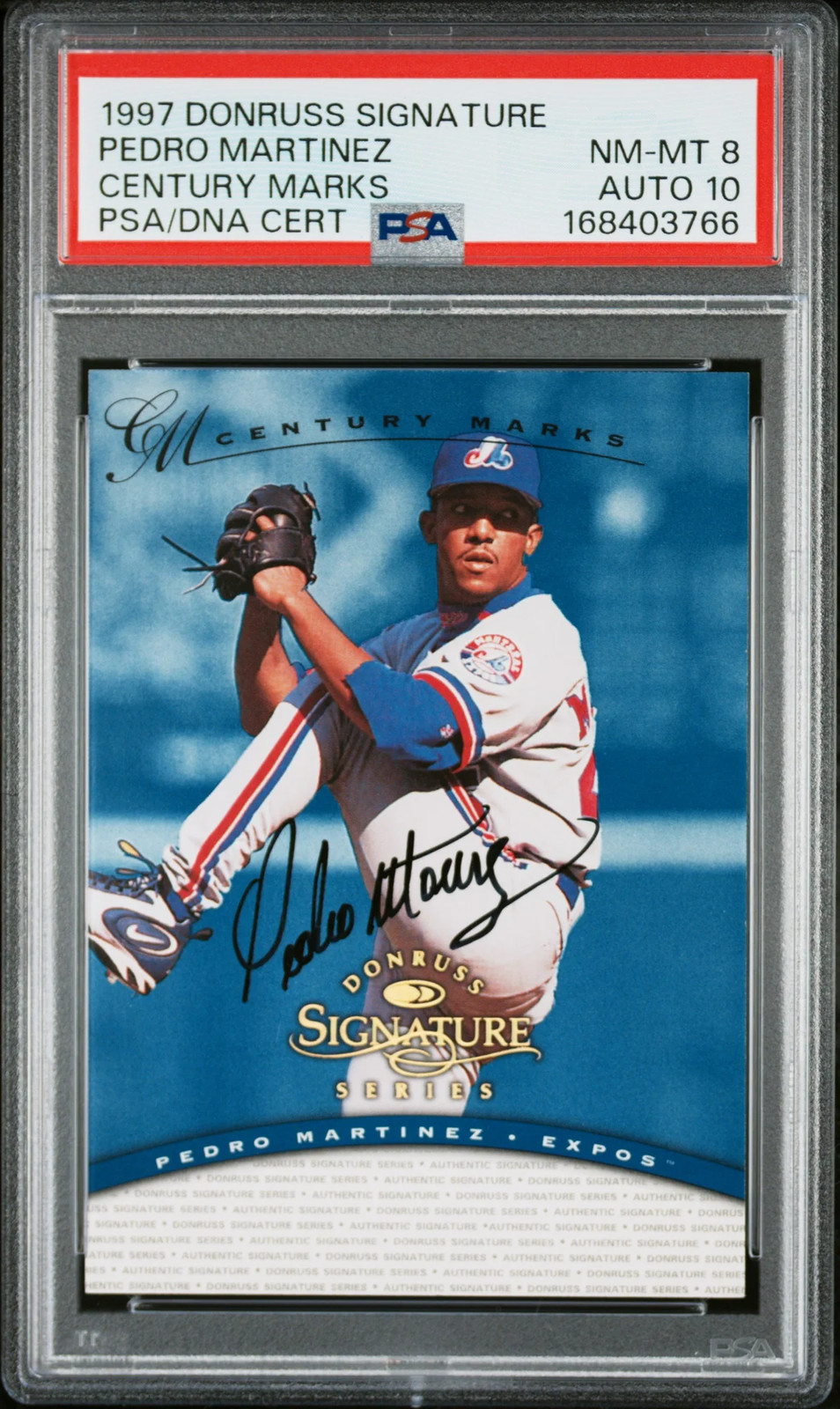 1997 Donruss Signature Century Marks Pedro Martinez 014/100 PSA 8 Auto 10