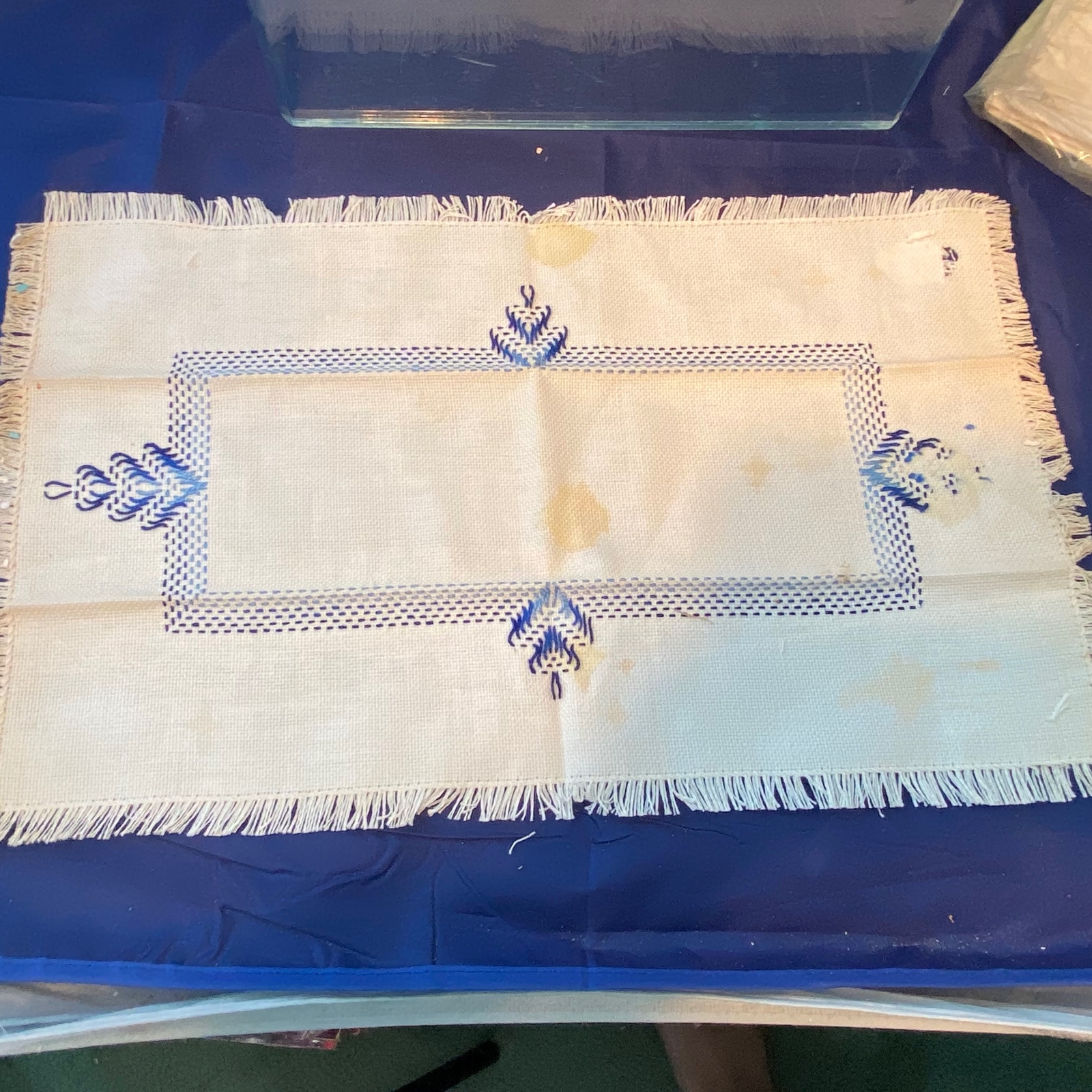 Cottage Industry Program Hand Embroidered Korea Fingertip Towel Blue White Damag Cottage Industry Program Hand Embroidered Korea Fingertip Towel Blue White Damag