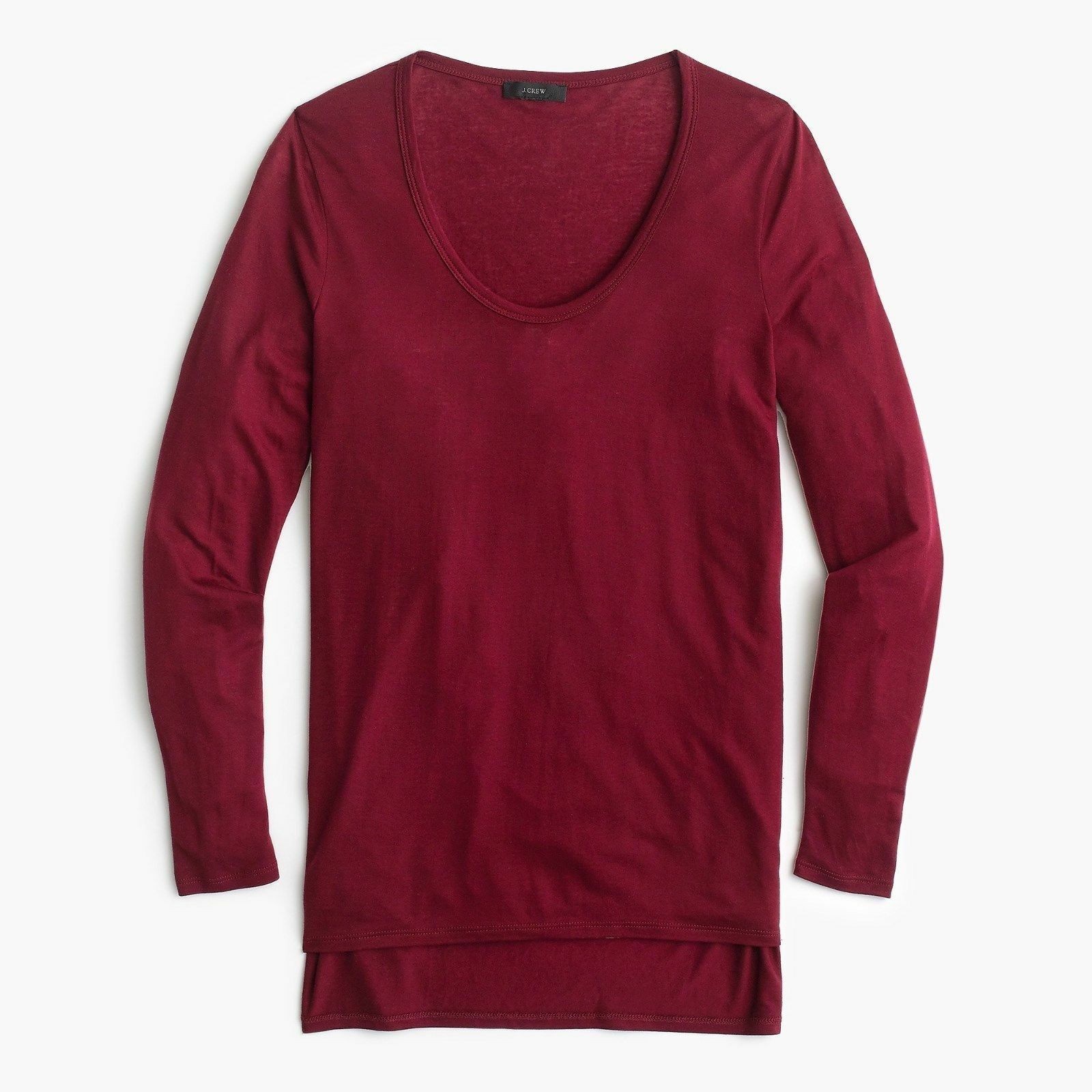 J.Crew Burgundy Dark Red Drapey Scoop Neck Long-Sleeve T-Shirt XXS NEW NWT