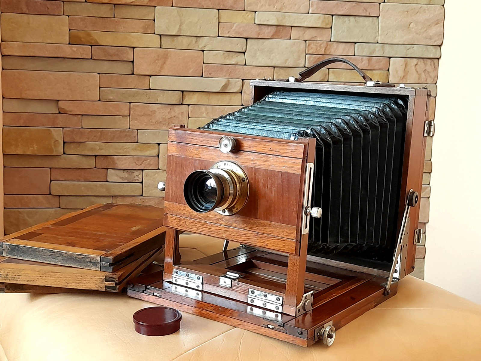 Jos.POKORNY Wooden Camera13×18 Roja.vorm.Emil Busch Rathenow Rapid Aplanat №2\