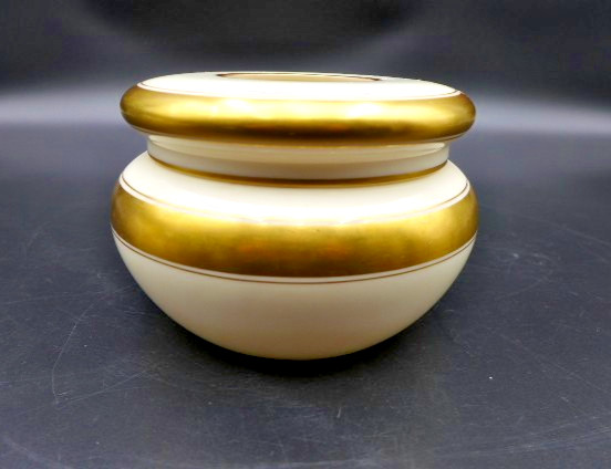 Antique Lenox Porcelain Hair Receiver 1906-1930 Early Green Mark Ivory Gold Band