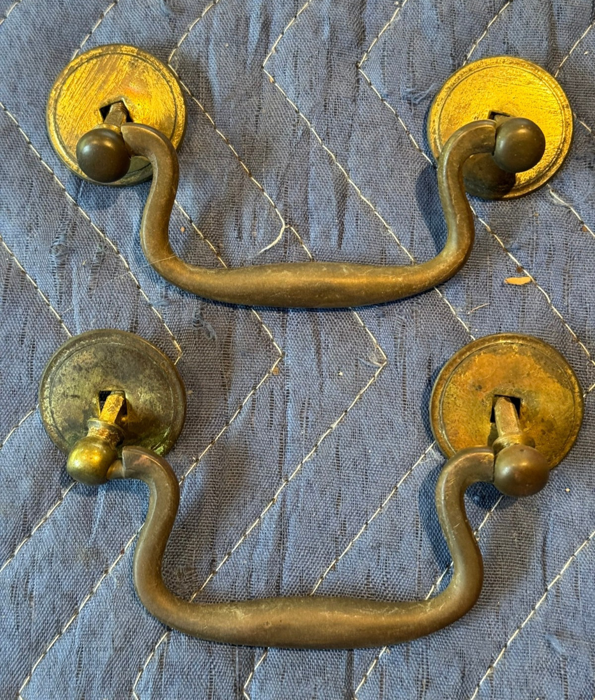 Pair of Large Antique Brass Rosette & Bail Chippendale Drawer Pulls