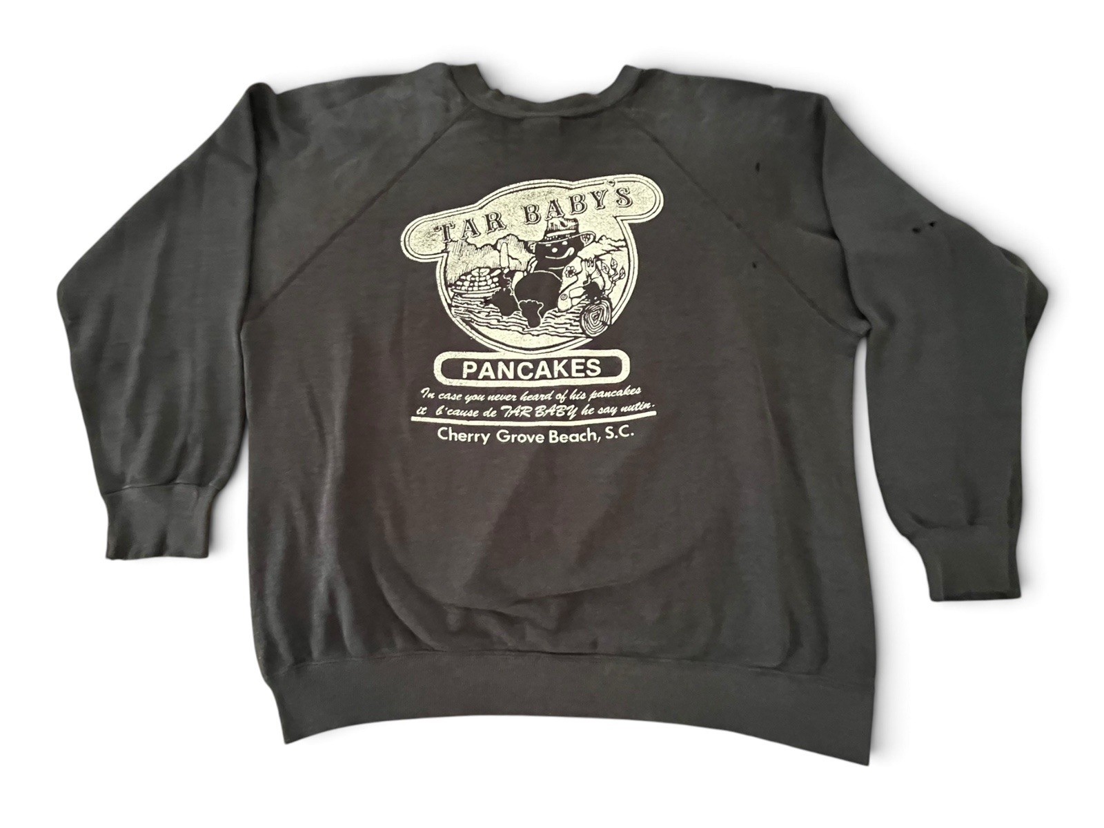 Rare Vtg Tar Baby\'s Pancakes Sweatshirt Cherry Grove Beach SC Distressed
