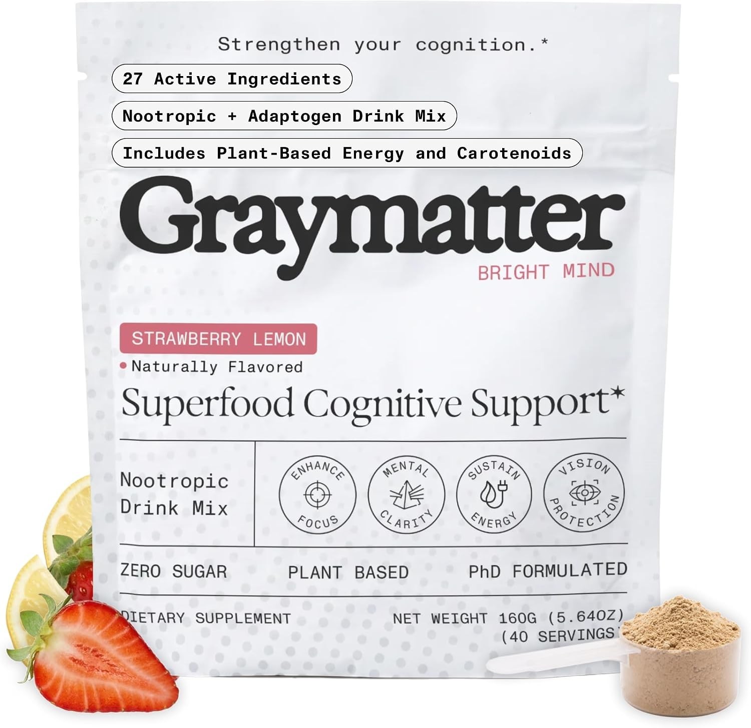 Graymatter Bright Mind Cognitive Support Drink Mix Strawberry Lemon