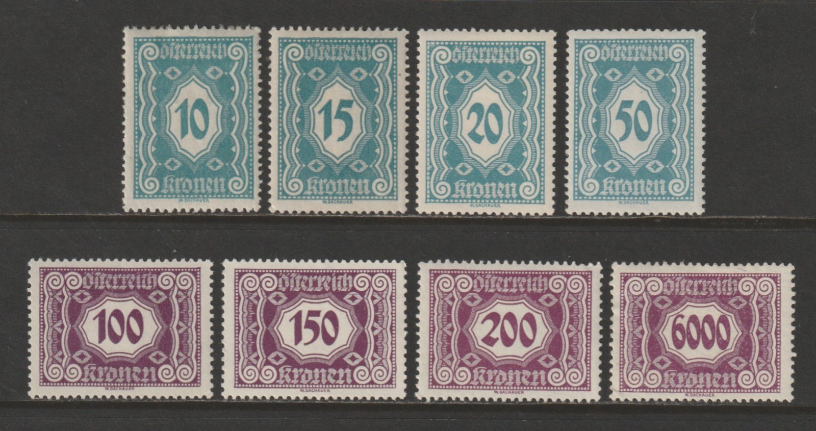 Austria Postage Due Stamps, 1922-24, Unused, Scott # J114 | J131, Set of 8