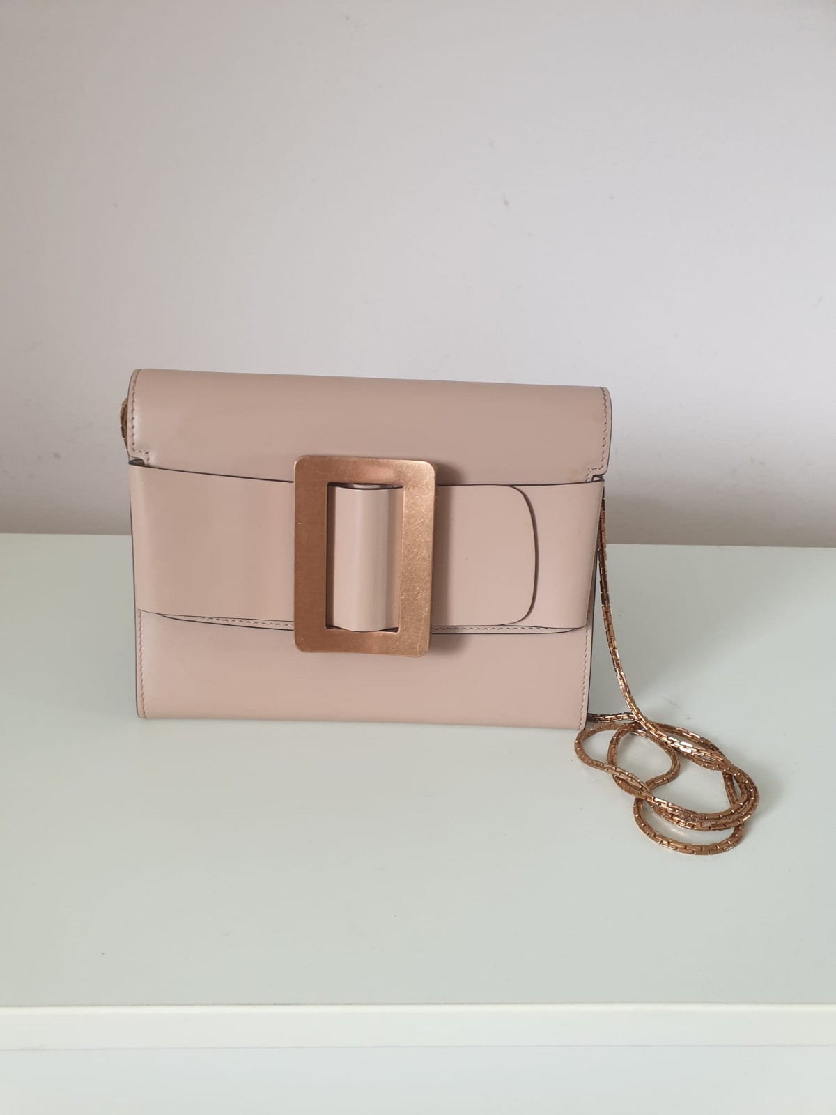BOYY Buckle Bag Blush Nude Leather Oversized Rose Gold Buckle Chain Strap