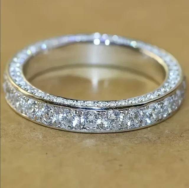 2 CT Round Cut Moissanite Full Eternity Wedding Band 14K White Gold Plated Ring
