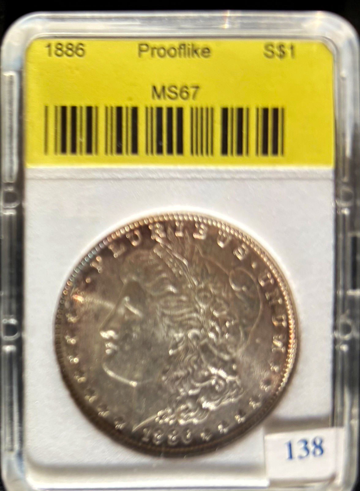 Morgan Silver Dollar 1886 (P) $1 Prooflike MS67 Silver KM#110 0.9 Fine