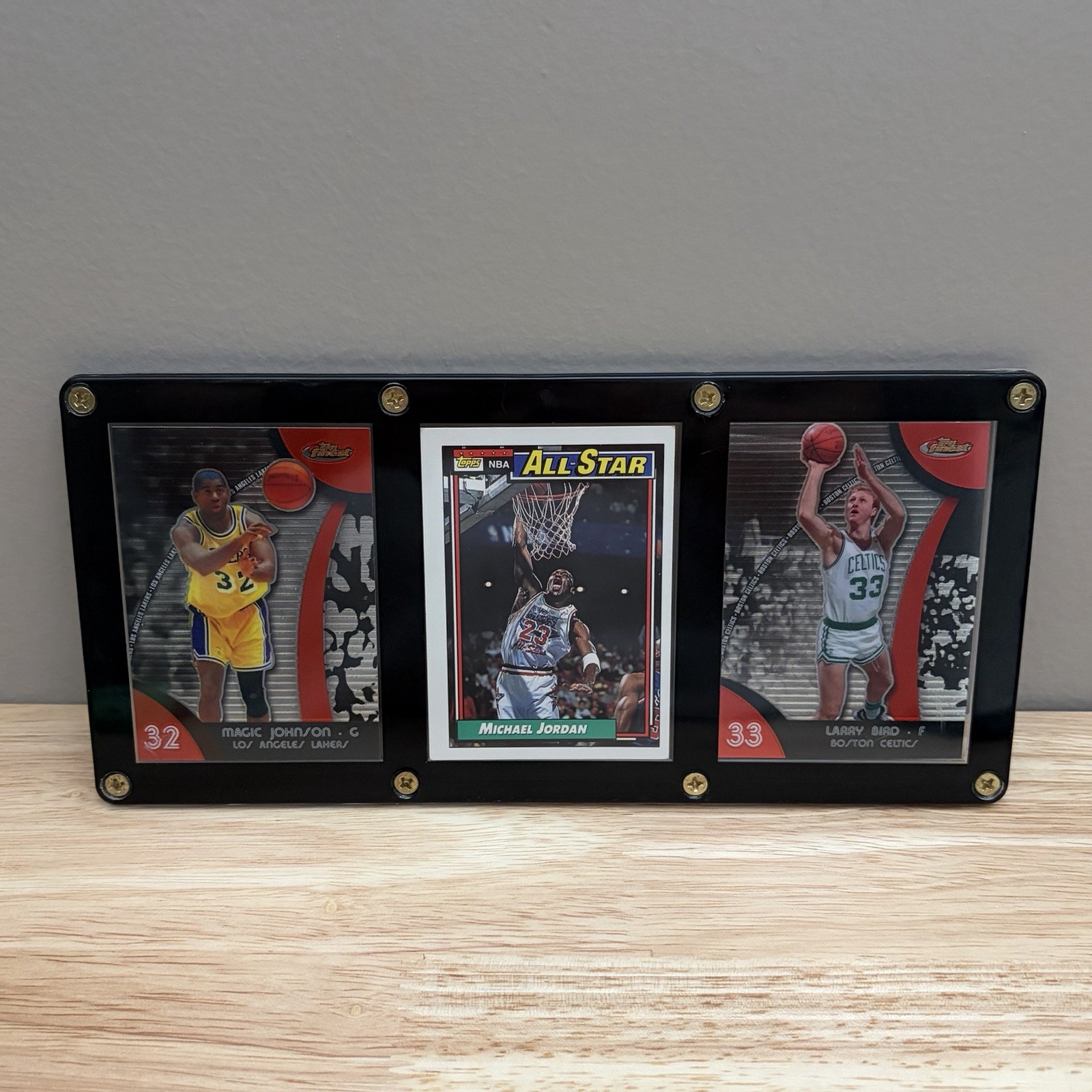 Vintage Michael Jordan Magic Johnson Larry Bird 3 Card Basketball Plaque