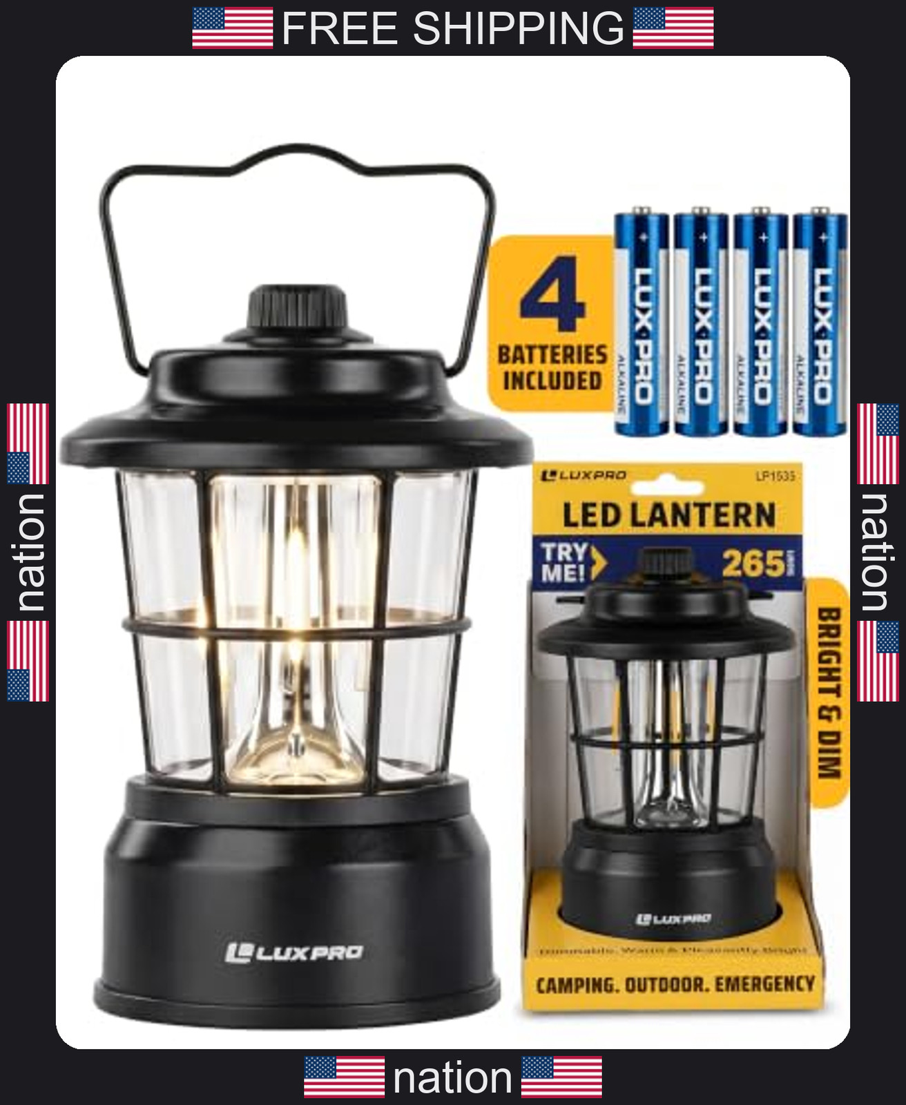 luxpro retro outdoor lantern battery LED camping light black