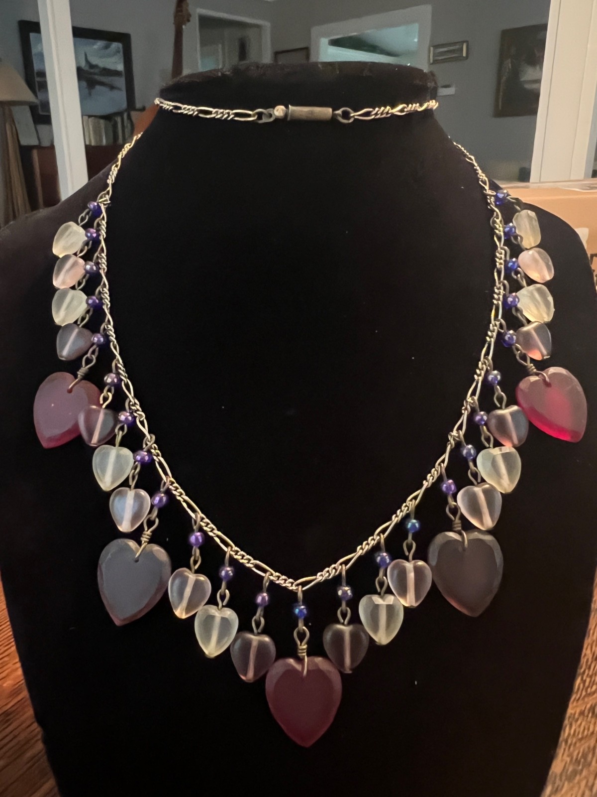 Unsigned frosted glass heart charm necklace Unsigned frosted glass heart charm necklace