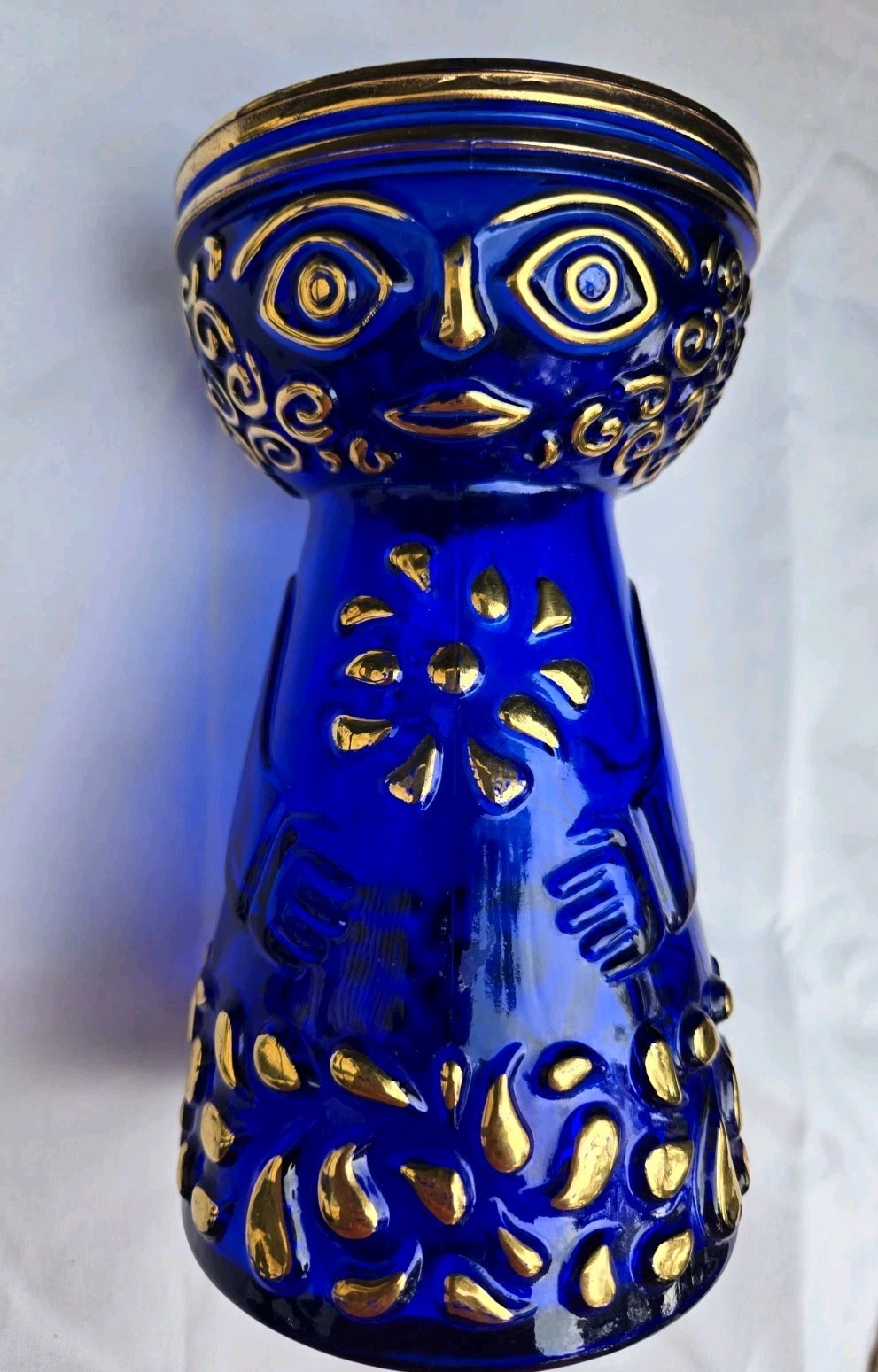 RARE Walther Glas Cobalt Blue Gold Trim Bjorn Wiinblad Style Hyacinth Vase 6.25