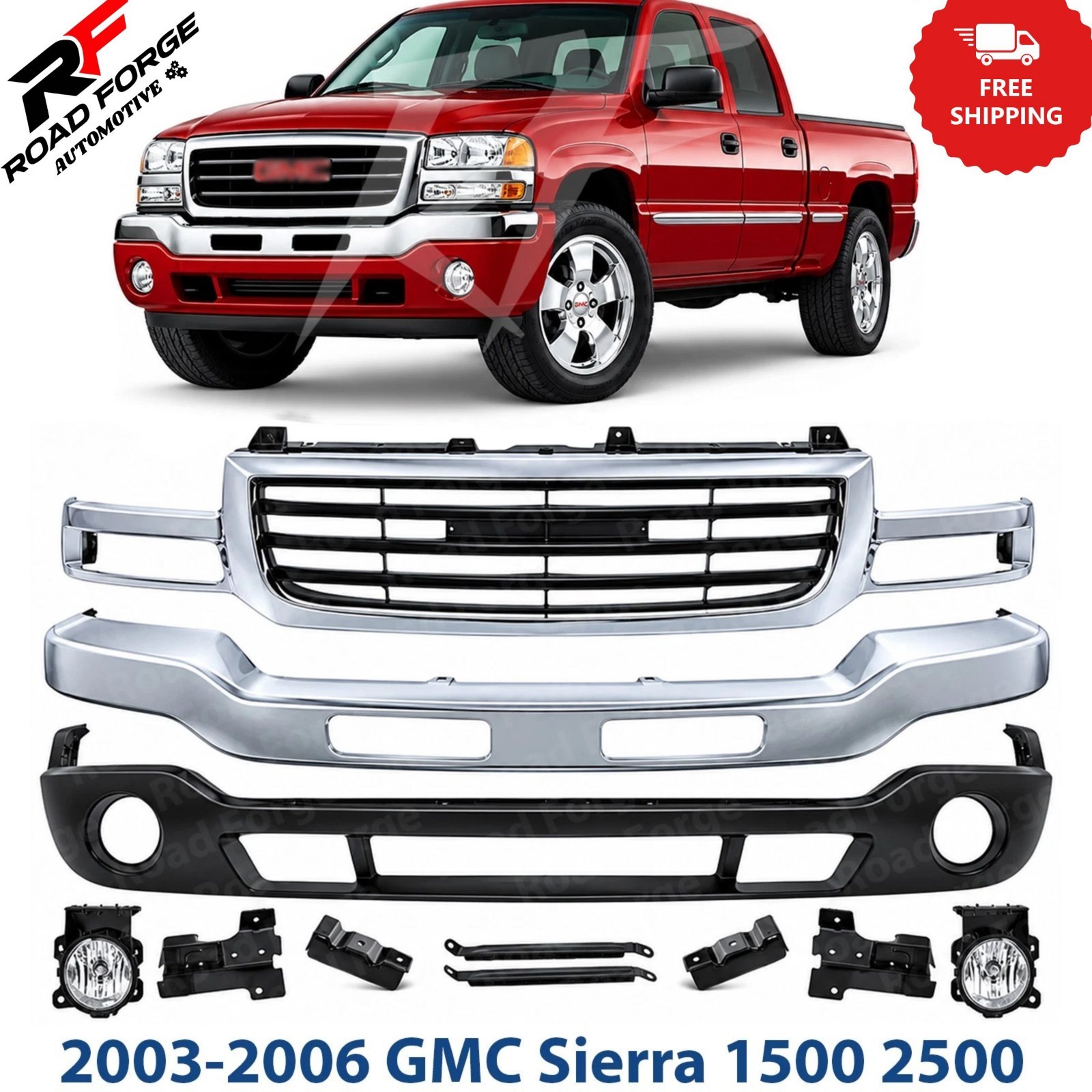 Front Bumper Chrome & Grille Kit For 2003-2006 GMC Sierra 1500 2500 Front Bumper Chrome & Grille Kit For 2003-2006 GMC Sierra 1500 2500