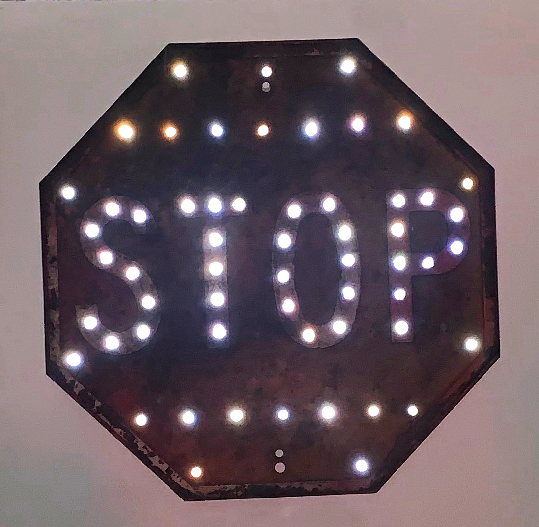 1920’s Vintage STOP Sign Metal Large cats eye with collars and. springs  (30”)
