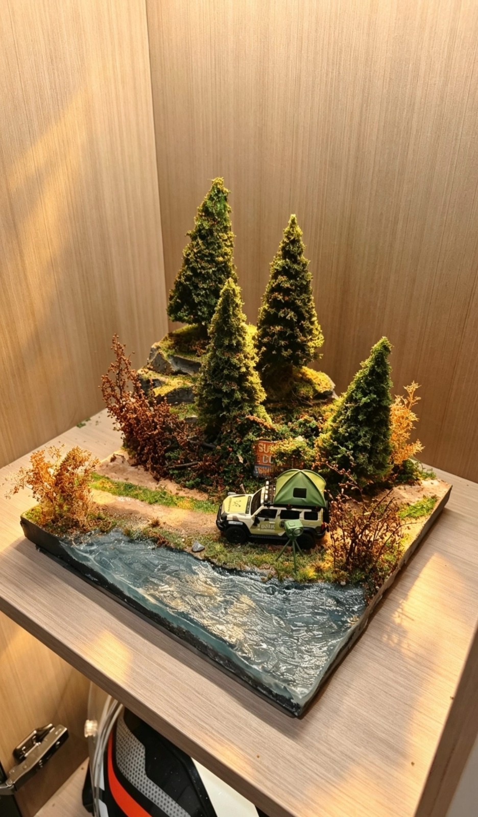 1:64 Off Road Forest River Diorama Handmade Camping Scene Diecast Display