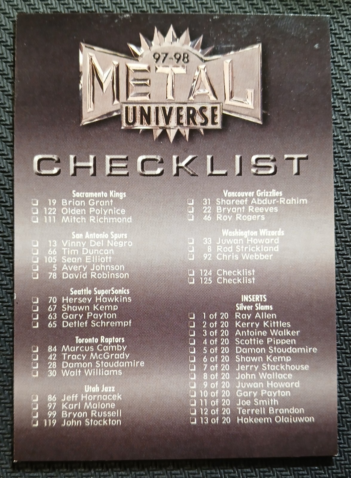 1997-98 Metal Universe Checklist #125 1997-98 Metal Universe Checklist #125