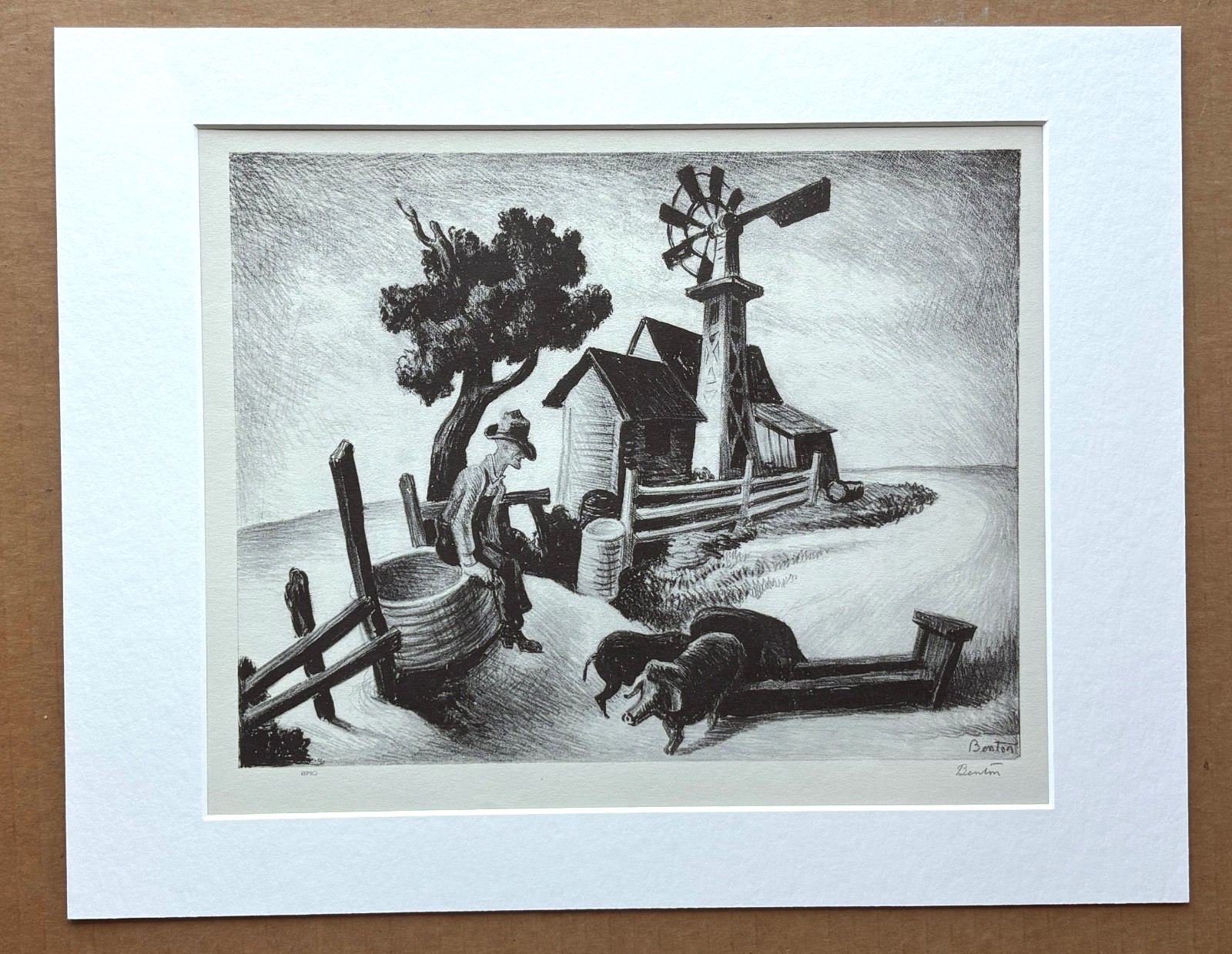 Vtg 1939 Print in 11x14 Mat, Ready to Frame: Thomas Hart Benton, 