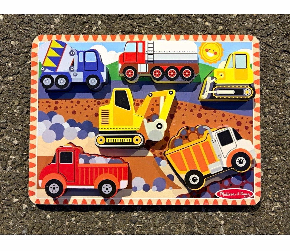 Melissa & Doug Wooden Construction Vehicles Peg Puzzle Board Melissa & Doug Wooden Construction Vehicles Peg Puzzle Board