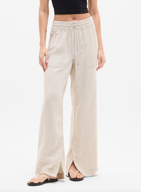 Athleta Women\'s Retreat Linen High Rise Wide Leg Pant Sz Small Tall