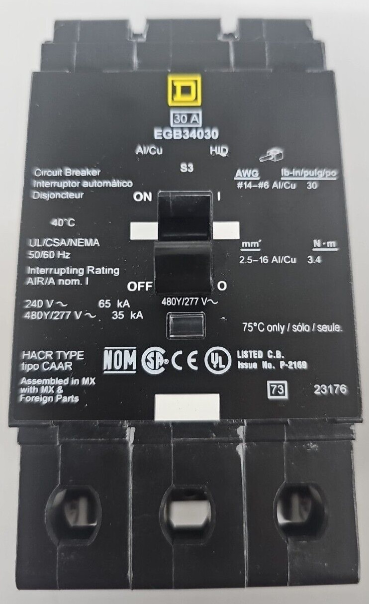 NEW SURPLUS Square D EGB34030 30A 3P 480/277V 35kA@480/277V WORKS AS EDB34030 NEW SURPLUS Square D EGB34030 30A 3P 480/277V 35kA@480/277V WORKS AS EDB34030