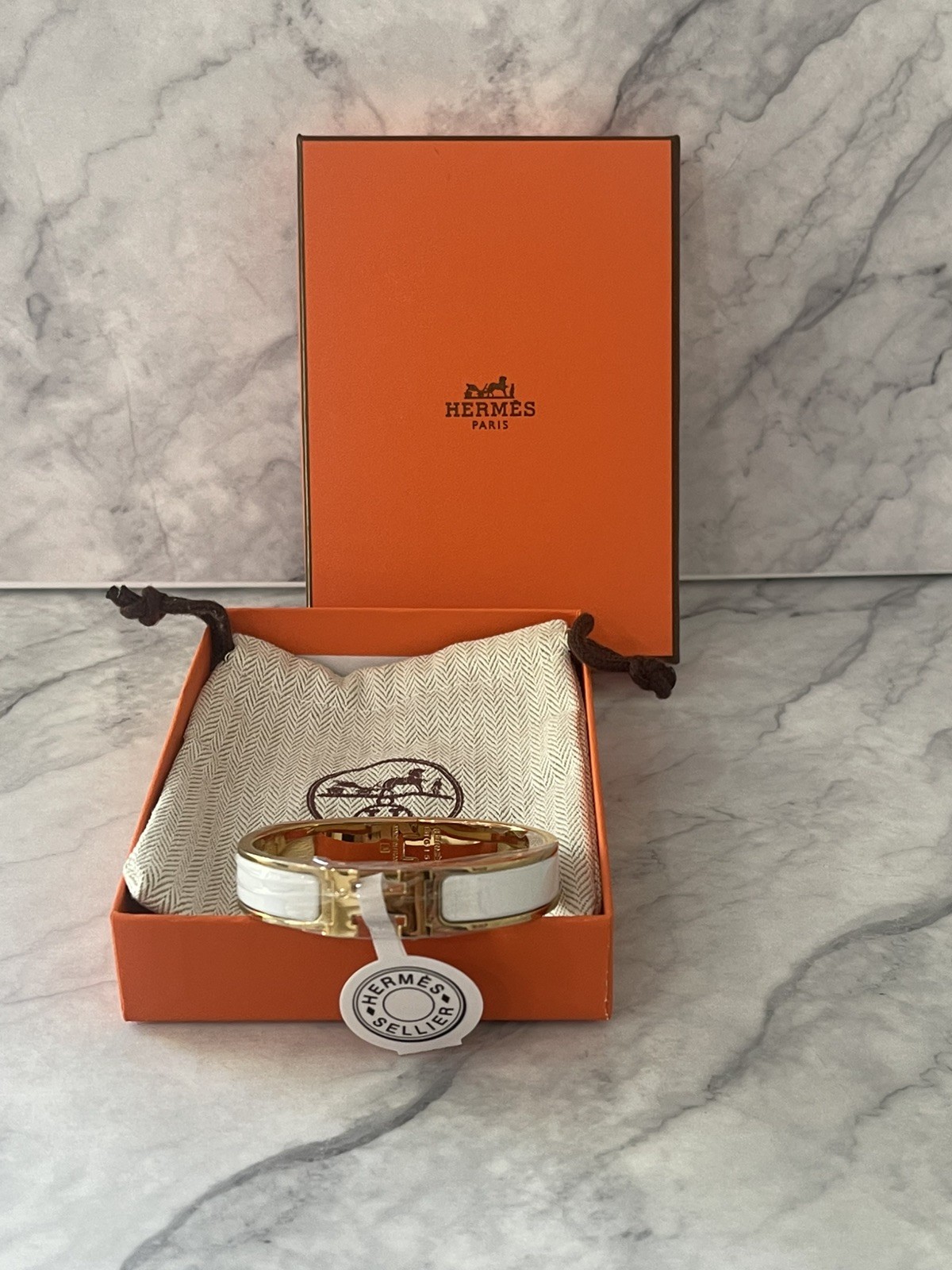 Hermes Clic Clac H Bracelet PM White & Gold 