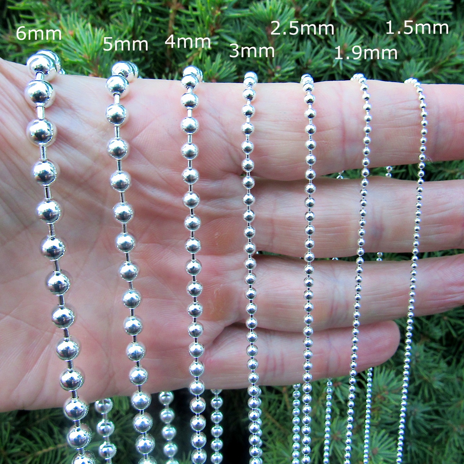 Solid 925 Sterling Silver Italian Ball Bead Dogtag Chain Necklace 1.2MM - 6MM