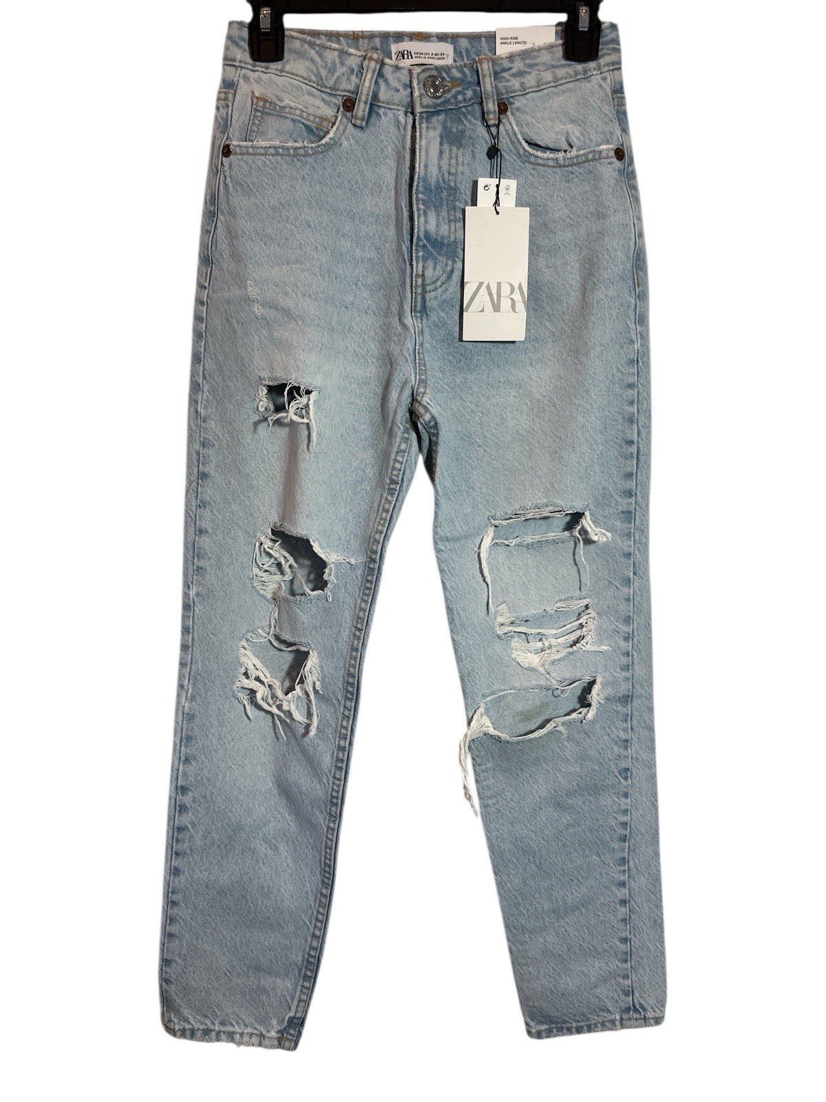 NWT Zara Classic Mom Fit Jeans Women\'s Sz 2 Distressed High Rise Ankle Length NWT Zara Classic Mom Fit Jeans Women\'s Sz 2 Distressed High Rise Ankle Length