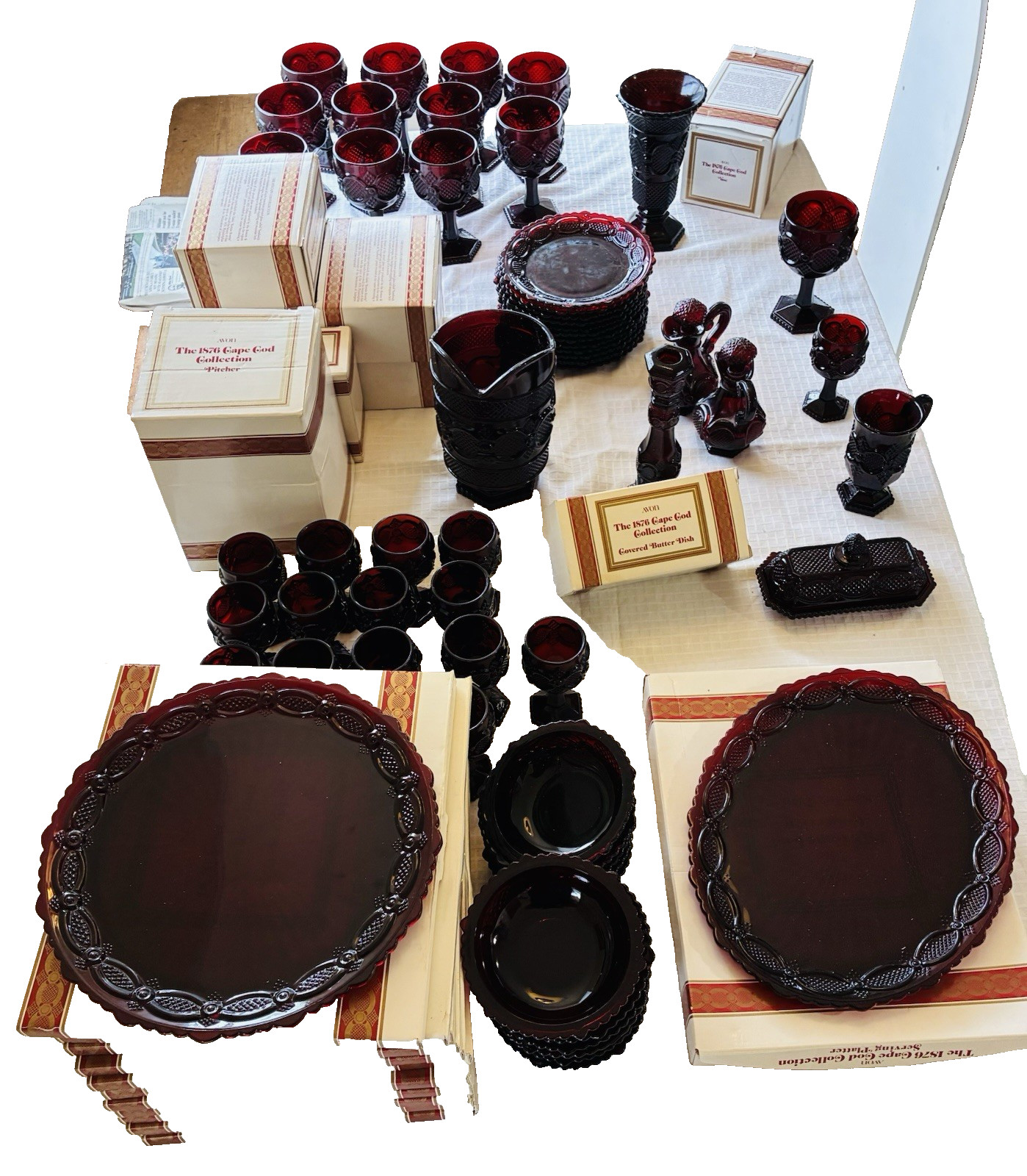 Avon 1876 Cape Cod Ruby Red glass dinnerware collection of 84 pieces