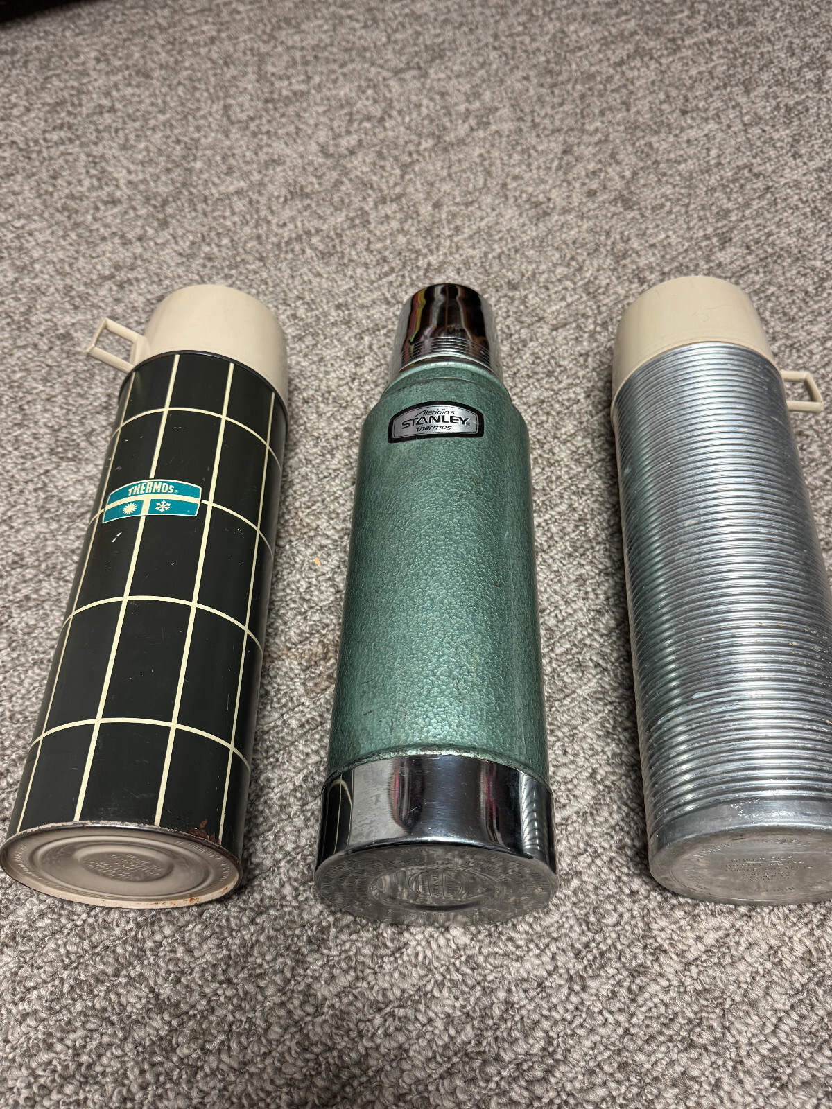 Vintage Aladdin\'s Stanley Thermos Steel 32 & THERMOS Cup King Seeley Norwich 2 Vintage Aladdin\'s Stanley Thermos Steel 32 & THERMOS Cup King Seeley Norwich 2