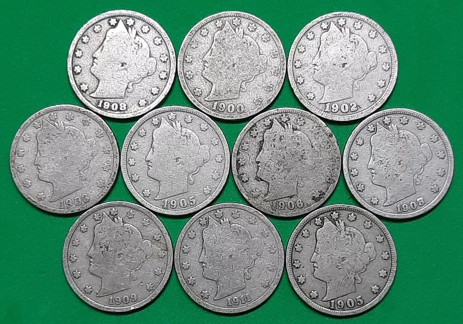 Ten Liberty V Nickels--NICE Variety of Dates US COIN COLLECTION LOT SHARP COINS