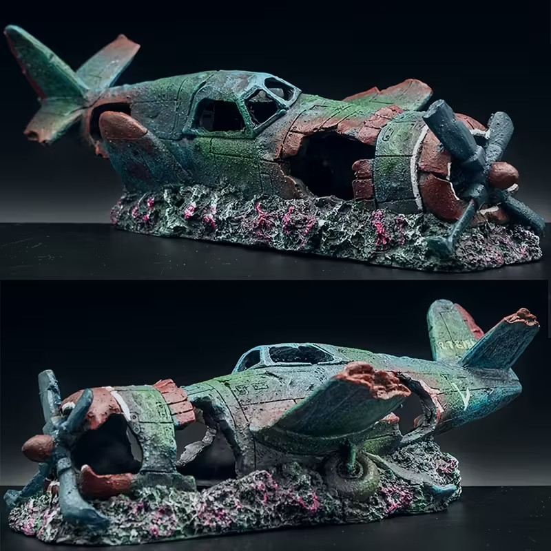 Airplane Wreck Aquarium Decoration Resin Fish Tank Cave Hideout Ornament Airplane Wreck Aquarium Decoration Resin Fish Tank Cave Hideout Ornament