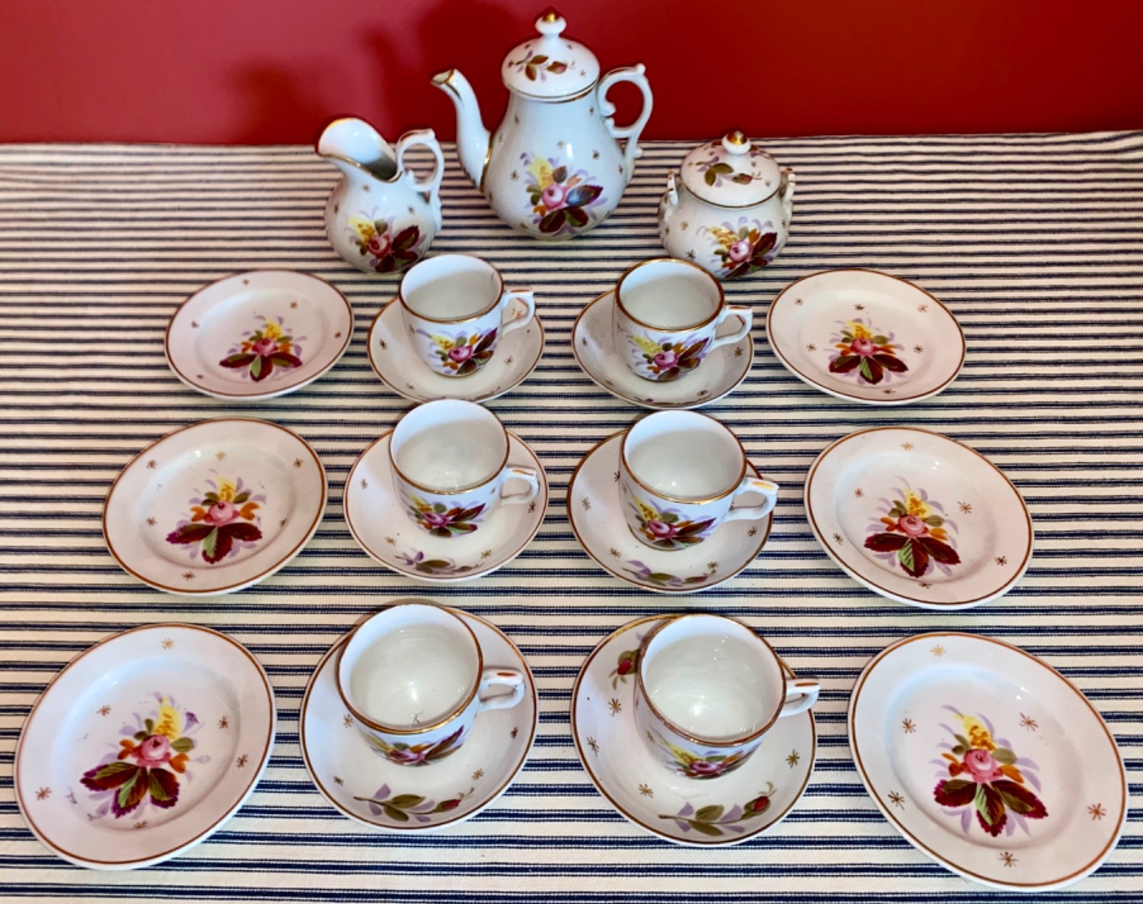 Victorian 1880's Antique FRENCH Child's Toy Tea Set COMPLETE Service for 6 ROSES