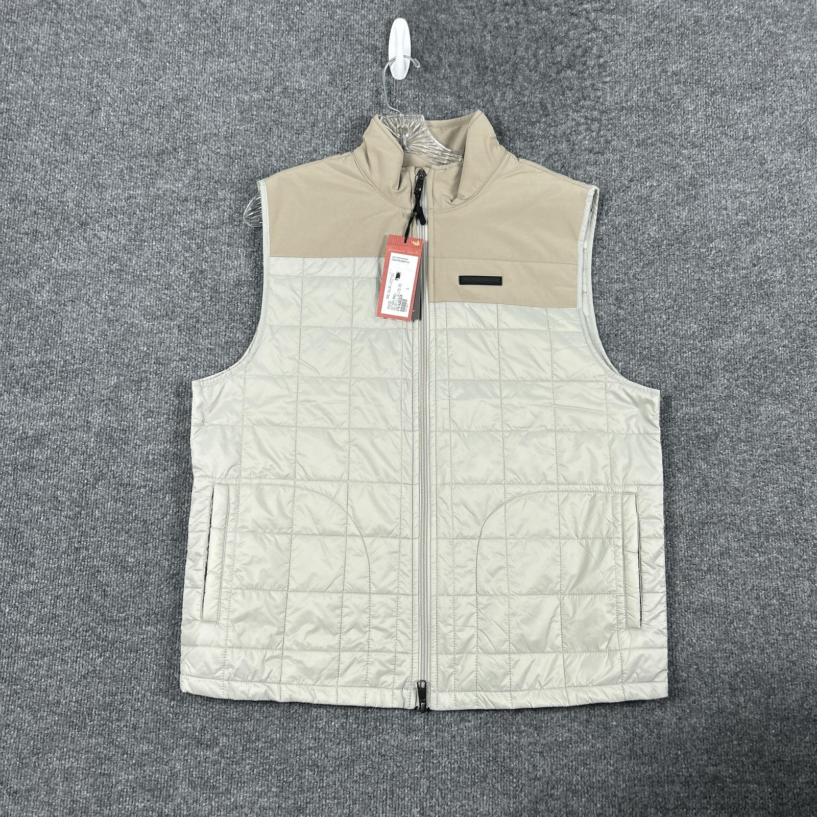 Southern Marsh Falcon Hill Quilted Vest Mens Large Beige Full Zip Pockets