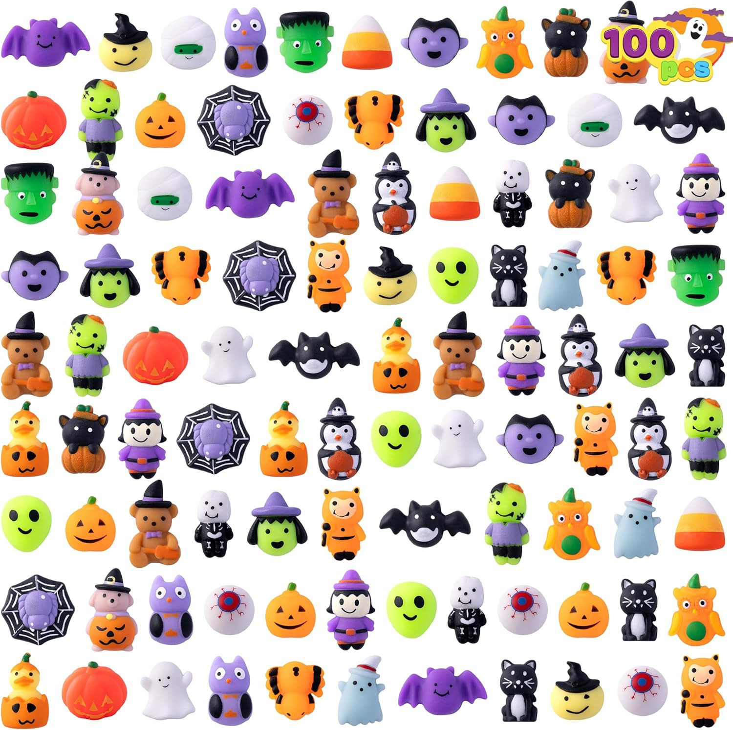 JOYIN 100 Pcs Halloween Mochi Squishy Toys for Kids Gift, Halloween Kawaii Senso JOYIN 100 Pcs Halloween Mochi Squishy Toys for Kids Gift, Halloween Kawaii Senso