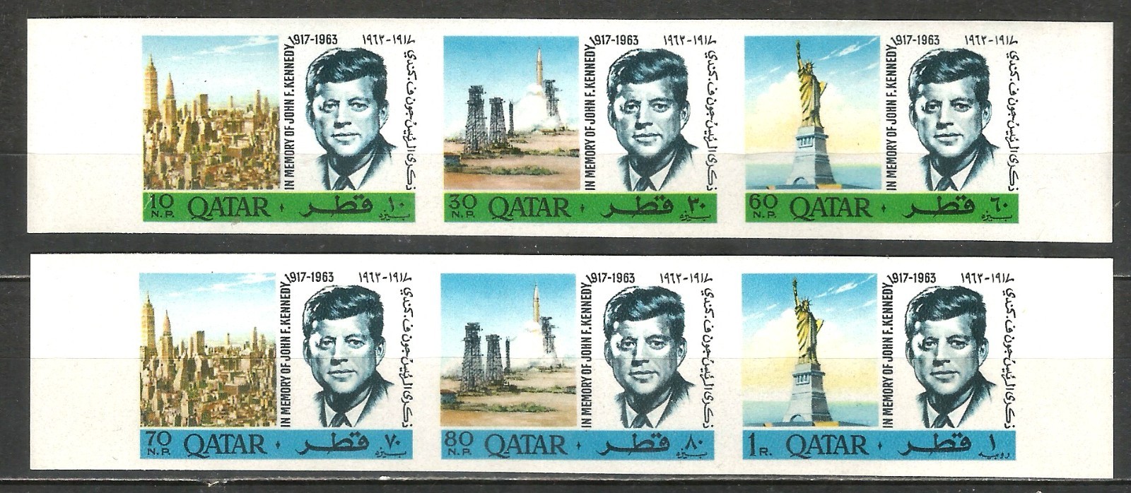 Qatar 1966 Kennedy MNH imperforated set of 6, Imperforated set original with ori