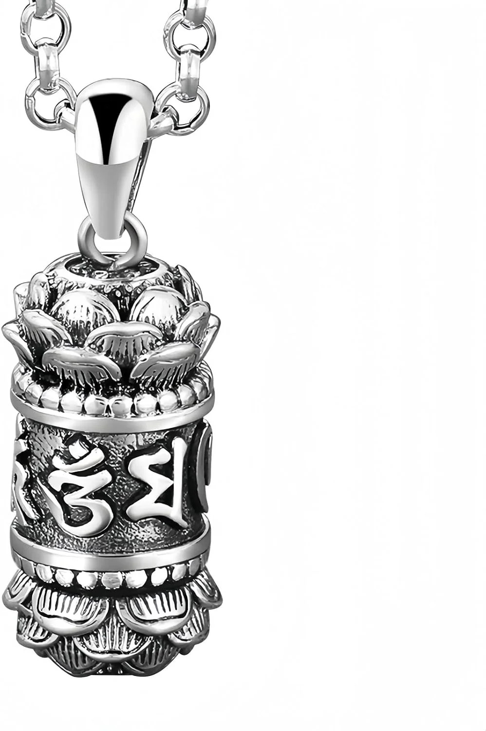 Silver Buddhist Mantra Necklace - Tibetan Prayer Buddhist Mantra Necklace, Bless