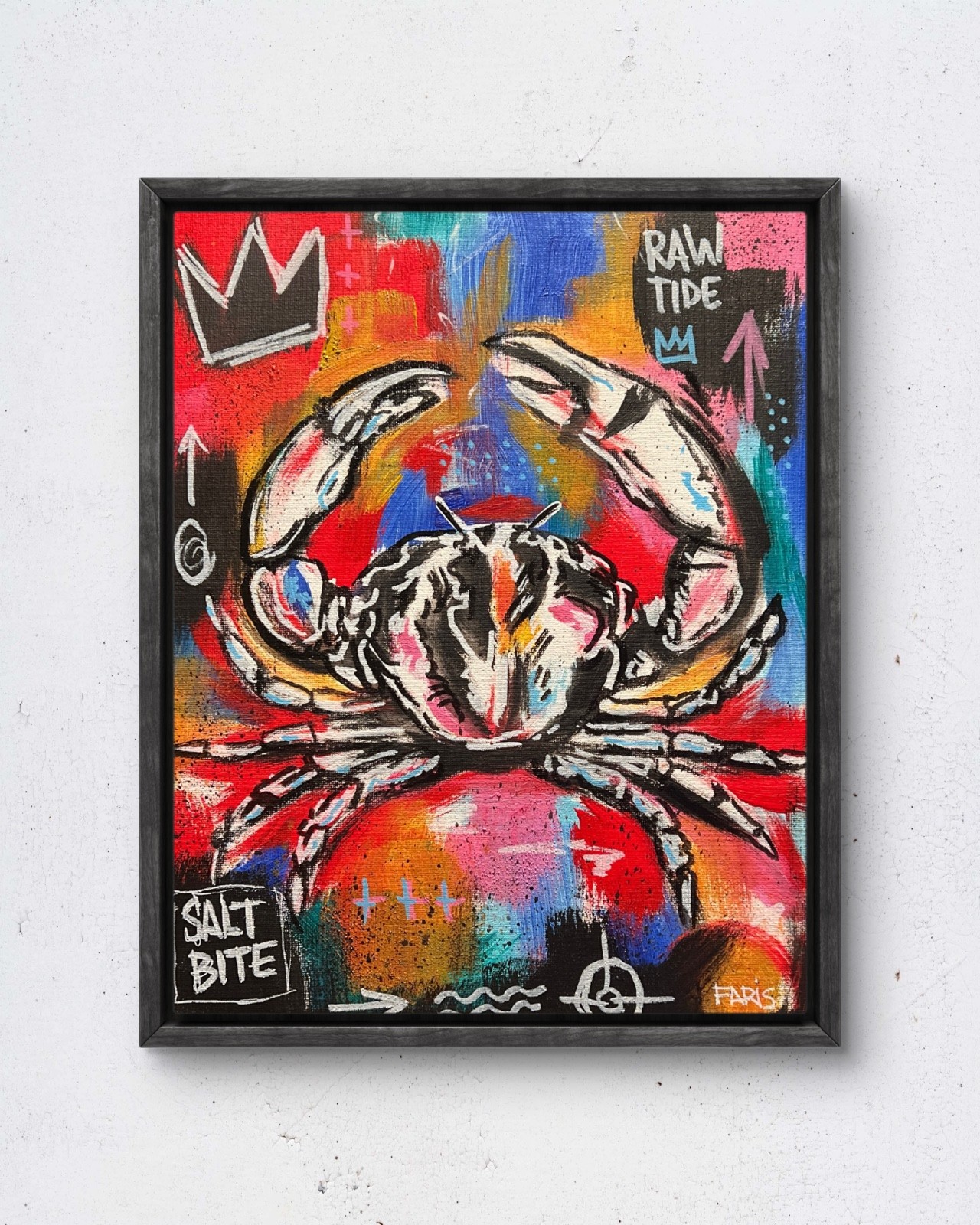 Faris Original 11x14 Expressionist Crab Raw Tide Painting Painting Signed Canvas