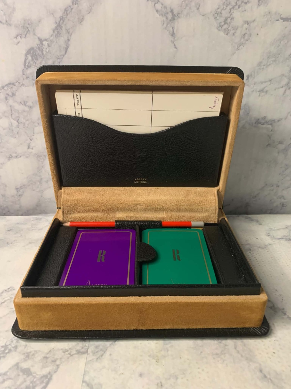 RARE Asprey London Leather Bridge Case Set Looks Like Book NEW RARE Asprey London Leather Bridge Case Set Looks Like Book NEW