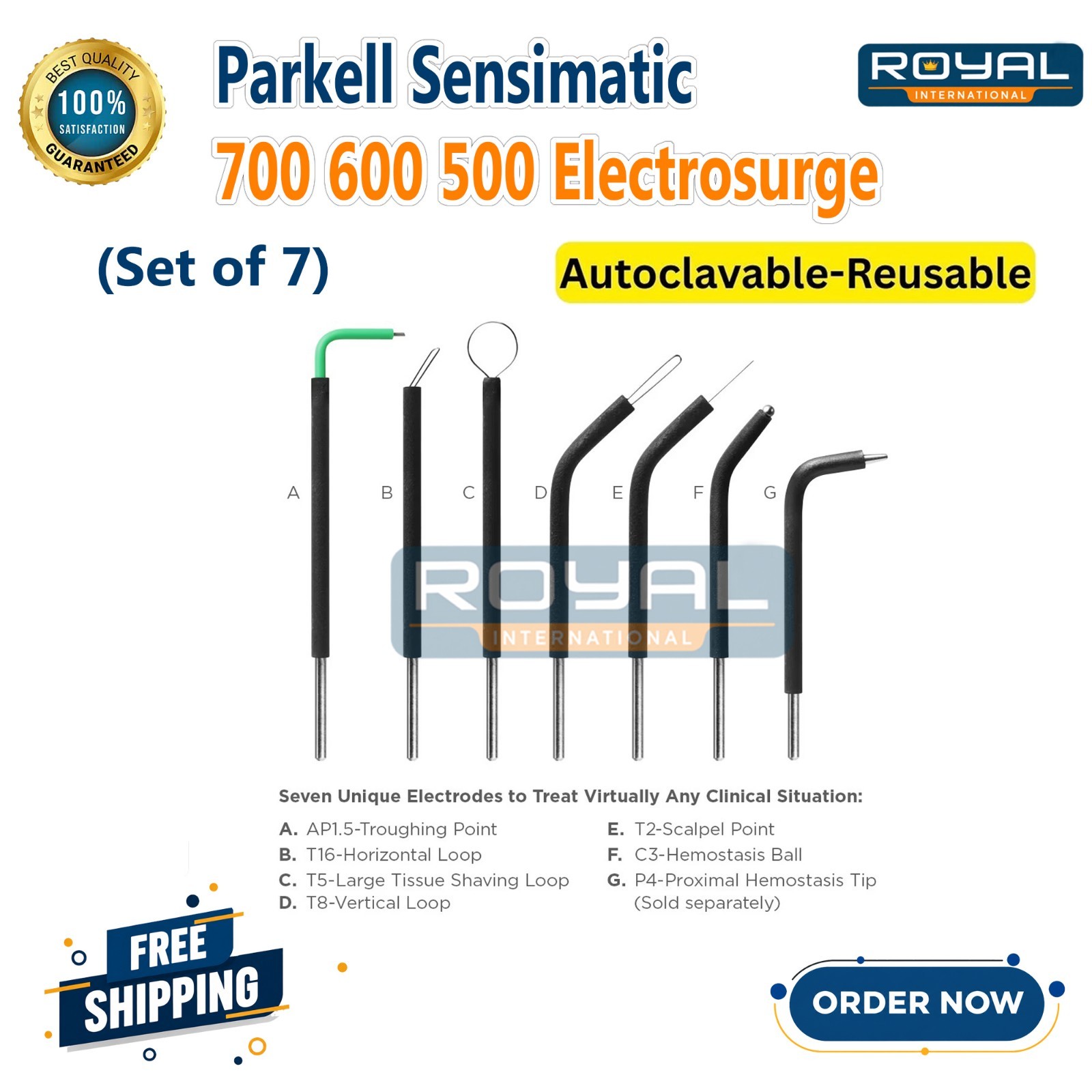 Parkell Sensimatic 500-600-700 Electrosurge 7 Pcs Tips Reusable Autoclavable CE