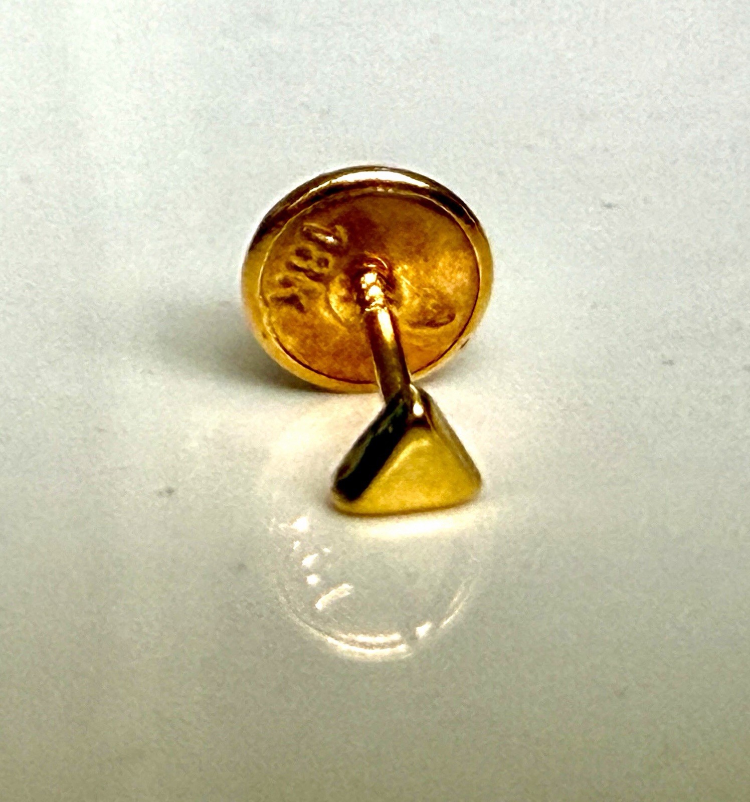 18K Solid Gold Tiny Triangle Earring, 3mm, Single Stud With Screw back