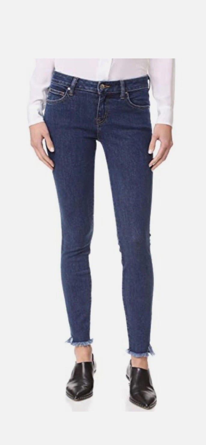 Iro 26 Jeans Jarod Raw Hem Skinny Denim Blue Dark Rinse Frayed Crop Shred Ankle