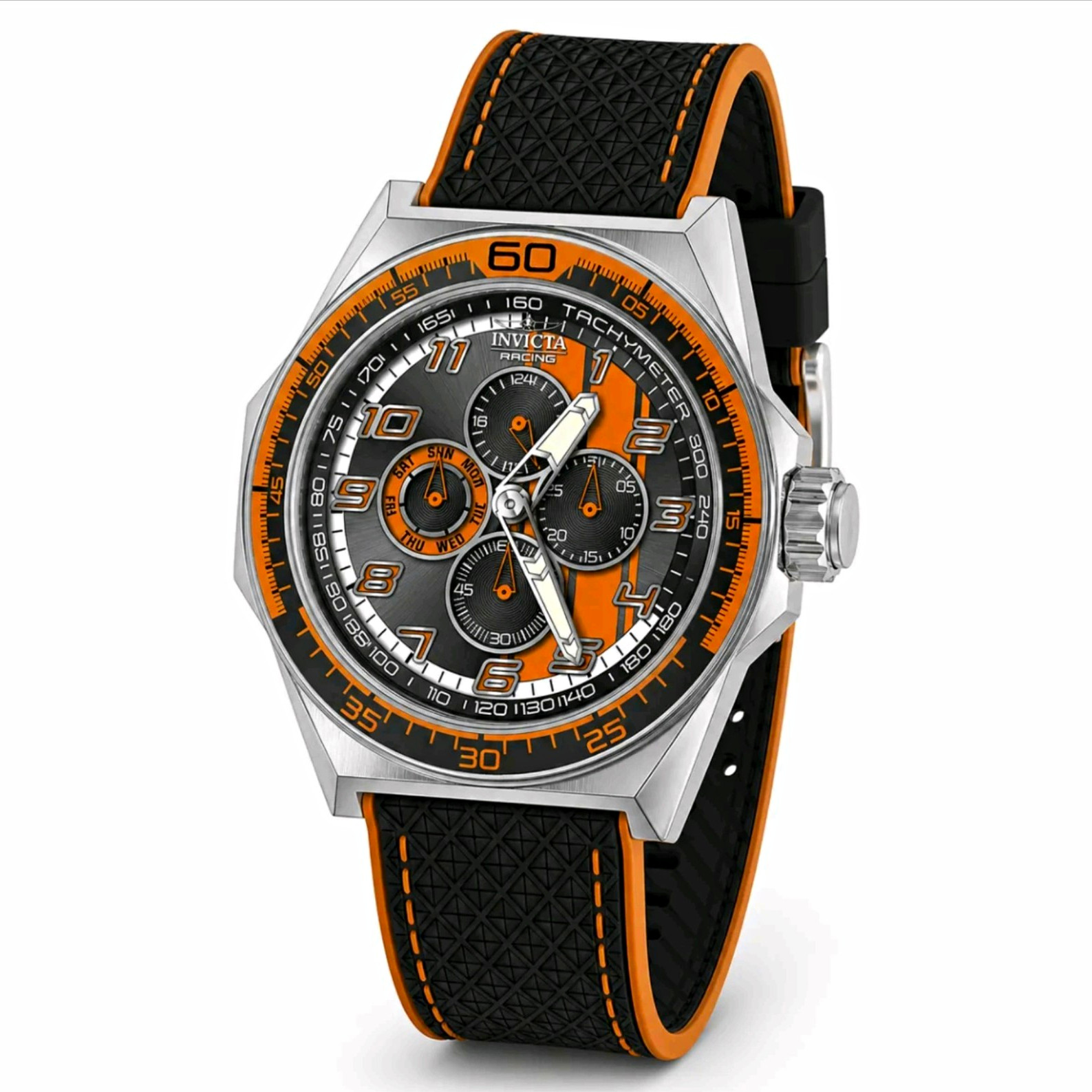 Invicta Racing Men's Chronograph Tachymeter Quartz Black/Orange Dial Rubber