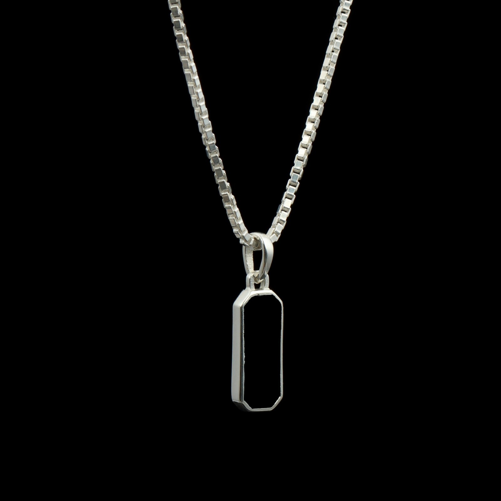 Rectangular Black Onyx Pendant in Polished 925 Sterling Silver Jewelry For Gift