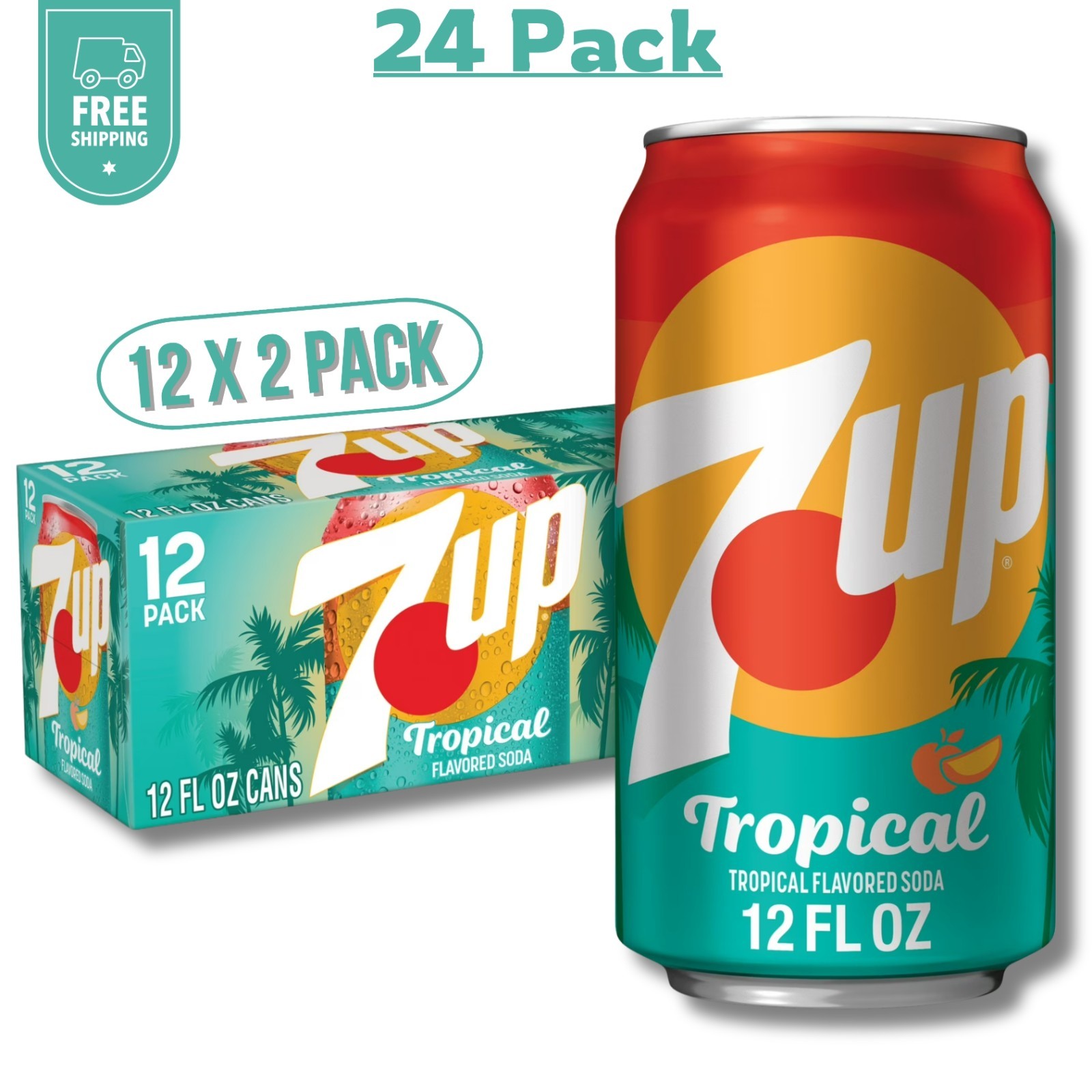 7UP Tropical Caffeine Free Lemon Lime Mango Peach Soda Pop, 12 Fl Oz, 24 Pack